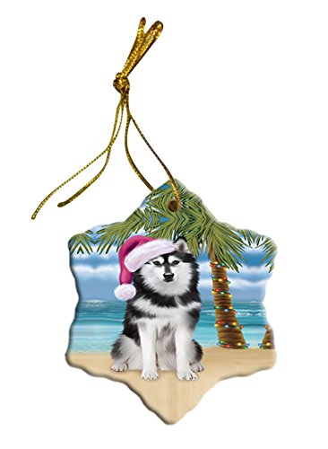 Summertime Husky Dog on Beach Christmas Star Ornament POR2867