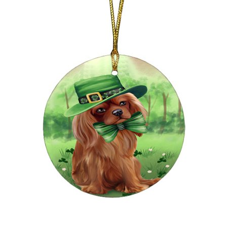 St. Patricks Day Irish Portrait Cavalier King Charles Spaniel Dog Round Christmas Ornament RFPOR48756