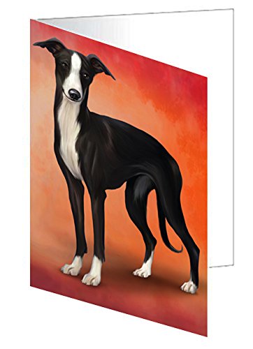 Whippet Black And White Dog Handmade Artwork Assorted Pets Greeting Cards and Note Cards with Envelopes for All Occasions and Holiday Seasons