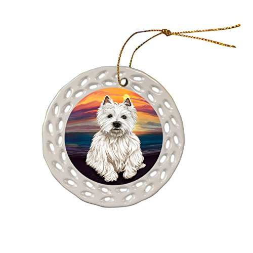 Westie Dog Christmas Doily Ceramic Ornament