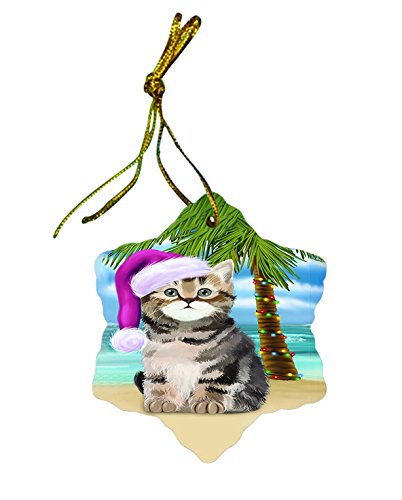 Summertime British Shorthair Cat on Beach Christmas Star Ornament POR2992