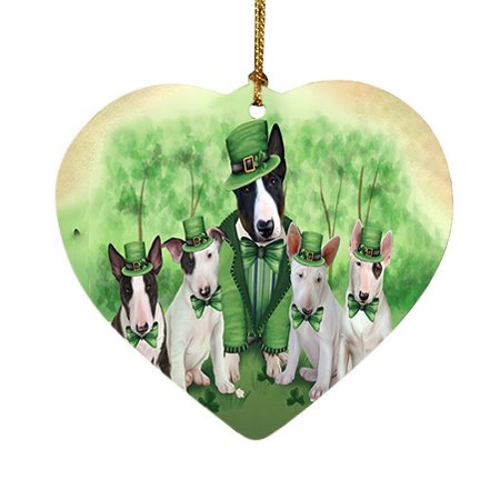 St. Patricks Day Irish Family Portrait Bull Terriers Dog Heart Christmas Ornament HPOR48748