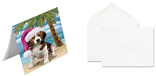 Summertime Happy Holidays Christmas Beagles Dog on Tropical Island Beach Handmade Artwork Assorted Pets Greeting Cards and Note Cards with Envelopes for All Occasions and Holiday Seasons