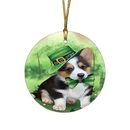 St. Patricks Day Irish Portrait Corgie Dog Round Christmas Ornament RFPOR48780