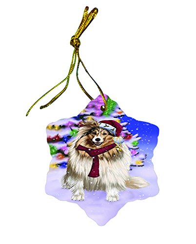Shetland Sheepdog Dog Christmas Snowflake Ceramic Ornament