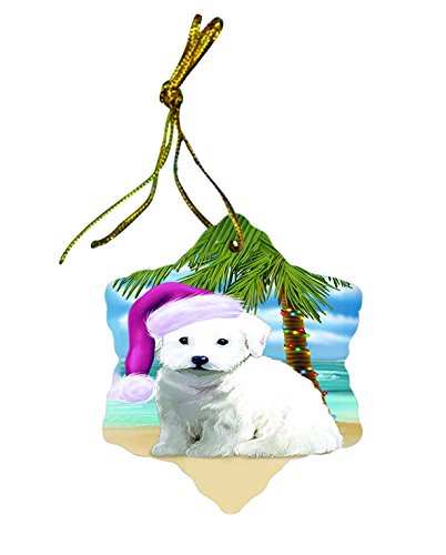 Summertime Bichon Frise Dog on Beach Christmas Star Ornament POR2978