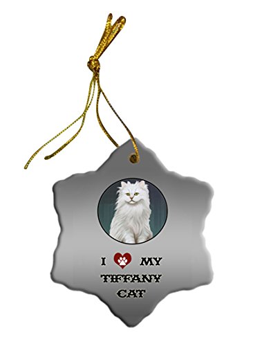Tiffany Cat Christmas Snowflake Ceramic Ornament