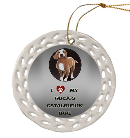 Tarsus Atalburun Dog Christmas Doily Ceramic Ornament