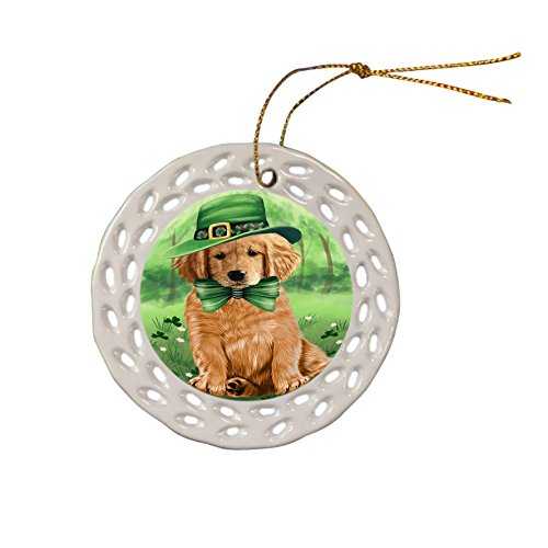St. Patricks Day Irish Portrait Golden Retriever Dog Ceramic Doily Ornament DPOR48808