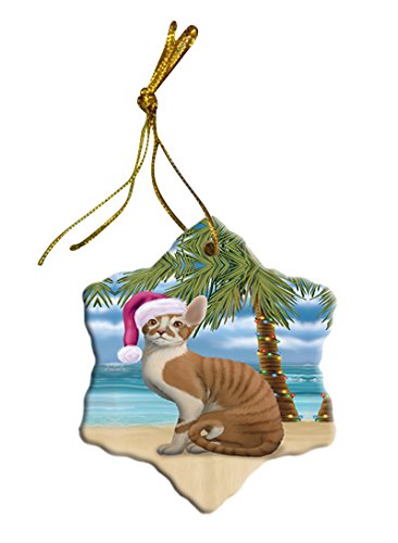Summertime Cornish Rex Cat on Beach Christmas Star Ornament POR2847