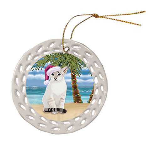 Summertime Siamese Cat on Beach Christmas Round Doily Ornament POR554