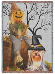 Yorkshire Terrier Halloween Woven Throw Blanket 54 x 38