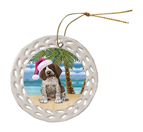 Summertime Bracco Italiano Puppy on Beach Christmas Round Doily Ornament POR482