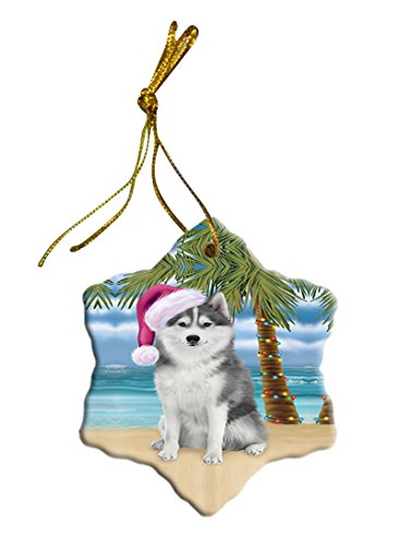 Summertime Husky Dog on Beach Christmas Star Ornament POR2870