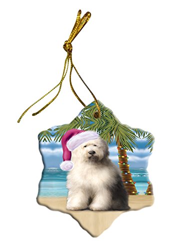 Summertime Old English Sheepdog on Beach Christmas Star Ornament POR2883