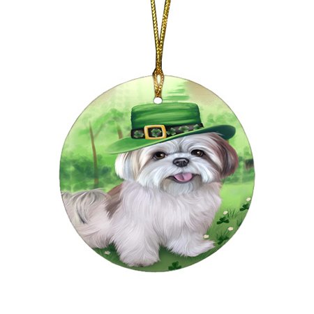 St. Patricks Day Irish Portrait Lhasa Apso Dog Round Christmas Ornament RFPOR48819