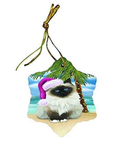 Summertime Birman Cat on Beach Christmas Star Ornament POR2979