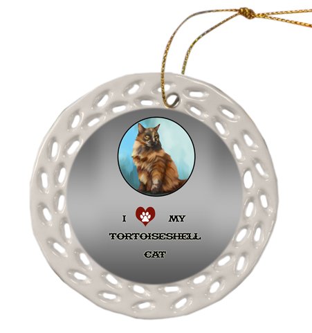 Tortoiseshell Cat Christmas Doily Ceramic Ornament