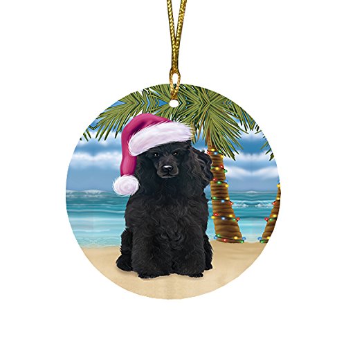Summertime Poodle Dog on Beach Christmas Round Flat Ornament POR1752