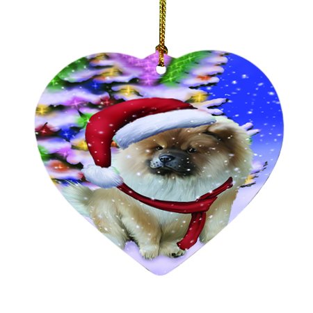 Winterland Wonderland Chow Chow Dog In Christmas Holiday Scenic Background Heart Ornament D457