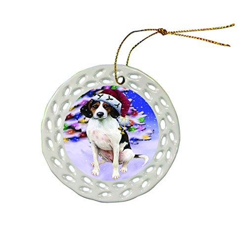 Winter Wonderland Treeing Walker Coonhound Dog Christmas Round Porcelain Ornament POR681