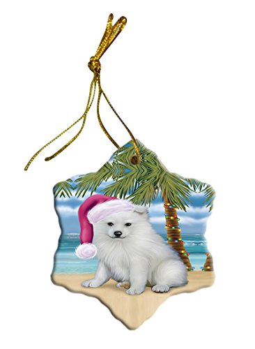 Summertime American Eskimo Puppy on Beach Christmas Star Ornament POR2756