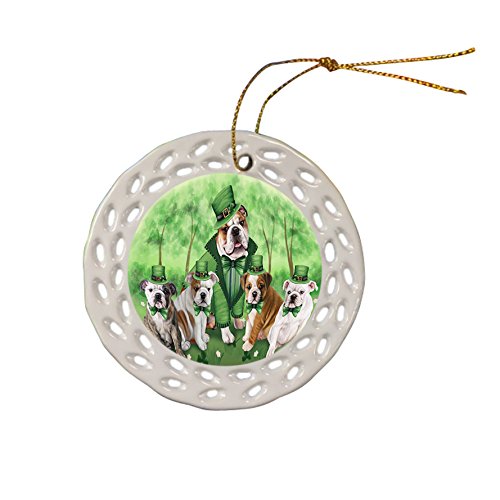 St. Patricks Day Irish Family Portrait Bulldogs Ceramic Doily Ornament DPOR48750