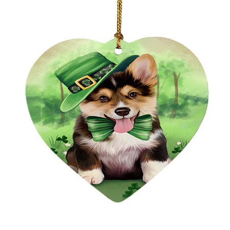 St. Patricks Day Irish Portrait Corgie Dog Heart Christmas Ornament HPOR48790
