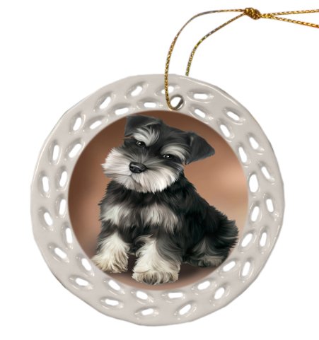Schnauzer Dog Christmas Doily Ceramic Ornament
