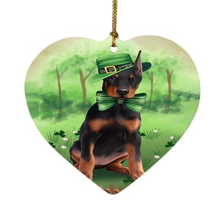 St. Patricks Day Irish Portrait Doberman Pinscher Dog Heart Christmas Ornament HPOR48797