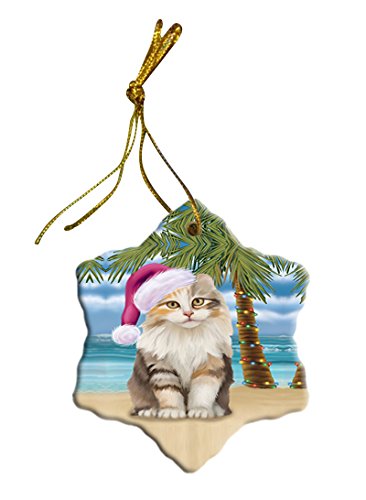 Summertime American Curl Cat on Beach Christmas Star Ornament POR2777