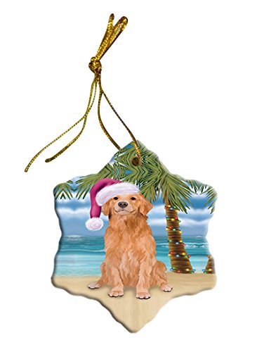 Summertime Golden Retriever Dog on Beach Christmas Star Ornament POR2865