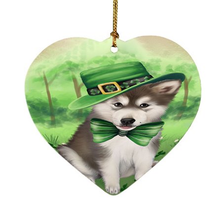 St Patricks Day Irish Portrait Alaskan Malamute Dog Heart Christmas Ornament HPOR48549
