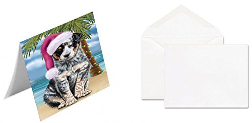 Summertime Happy Holidays Christmas Australian Cattle Dog Dog on Tropical Island Beach Handmade Artwork Assorted Pets Greeting Cards and Note Cards with Envelopes for All Occasions and Holiday Seasons