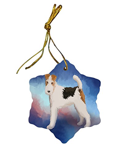 Wire Fox Terrier Dog Christmas Snowflake Ceramic Ornament