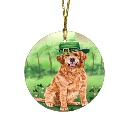St. Patricks Day Irish Portrait Golden Retriever Dog Round Christmas Ornament RFPOR48797