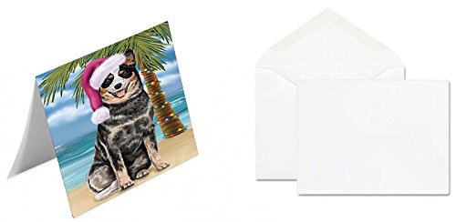 Summertime Happy Holidays Christmas Australian Cattle Dog Dog on Tropical Island Beach Handmade Artwork Assorted Pets Greeting Cards and Note Cards with Envelopes for All Occasions and Holiday Seasons