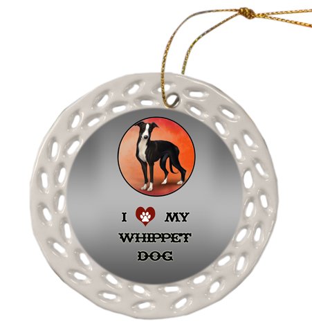 Whippet Dog Christmas Doily Ceramic Ornament