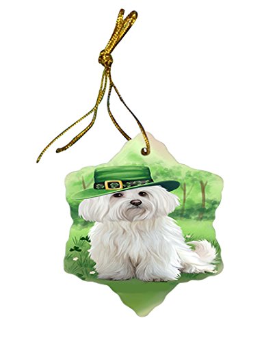 St. Patricks Day Irish Portrait Maltese Dog Star Porcelain Ornament SPOR48825