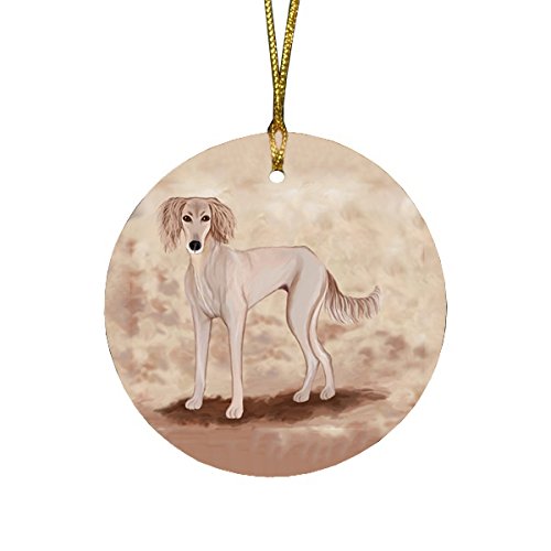 Saluki Puppy Dog Round Christmas Ornament