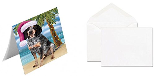 Summertime Happy Holidays Christmas Bluetick Coonhound Dog on Tropical Island Beach Handmade Artwork Assorted Pets Greeting Cards and Note Cards with Envelopes for All Occasions and Holiday Seasons