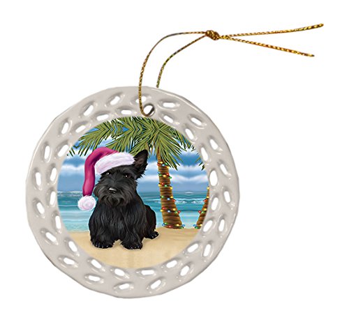 Summertime Scottish Terrier Dog on Beach Christmas Round Doily Ornament POR430