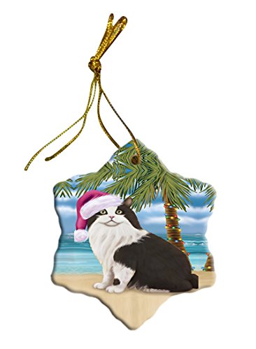Summertime Cymric Cat on Beach Christmas Star Ornament POR2852