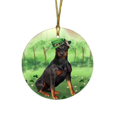 St. Patricks Day Irish Portrait Doberman Pinscher Dog Round Christmas Ornament RFPOR48786