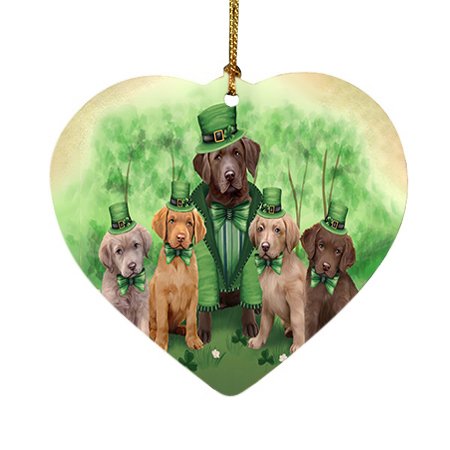 St. Patricks Day Irish Family Portrait Chesapeake Bay Retrievers Dog Heart Christmas Ornament HPOR48770