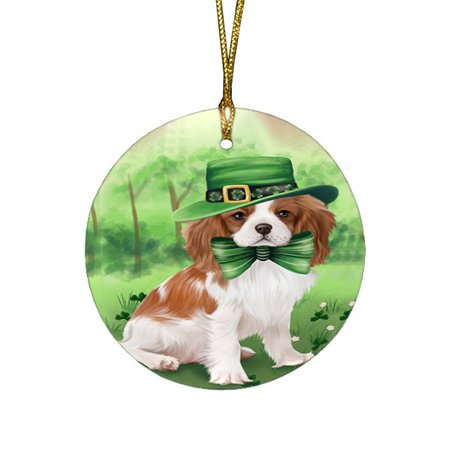 St. Patricks Day Irish Portrait Cavalier King Charles Spaniel Dog Round Christmas Ornament RFPOR48757