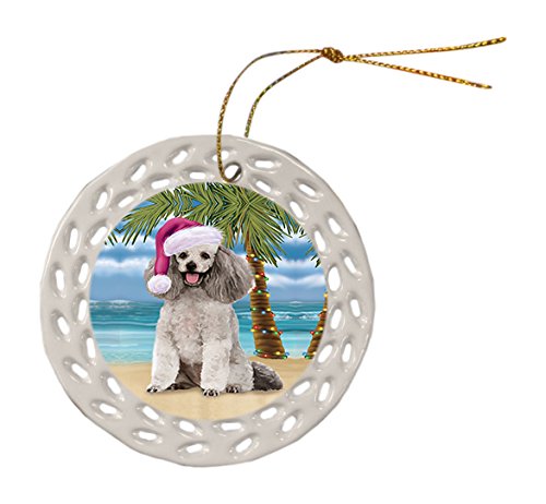 Summertime Poodle Dog on Beach Christmas Round Doily Ornament POR601