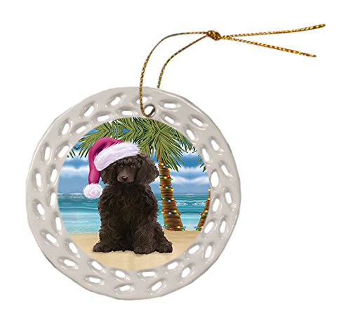 Summertime Poodle Dog on Beach Christmas Round Doily Ornament POR611
