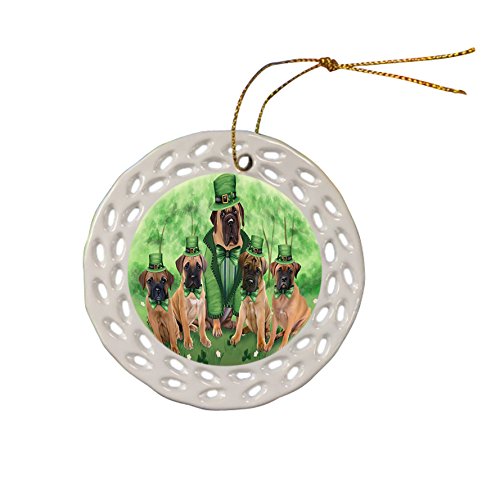 St. Patricks Day Irish Family Portrait Bullmastiffs Dog Ceramic Doily Ornament DPOR48756