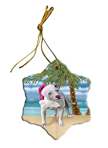 Summertime Pit Bull Dog on Beach Christmas Star Ornament POR2909